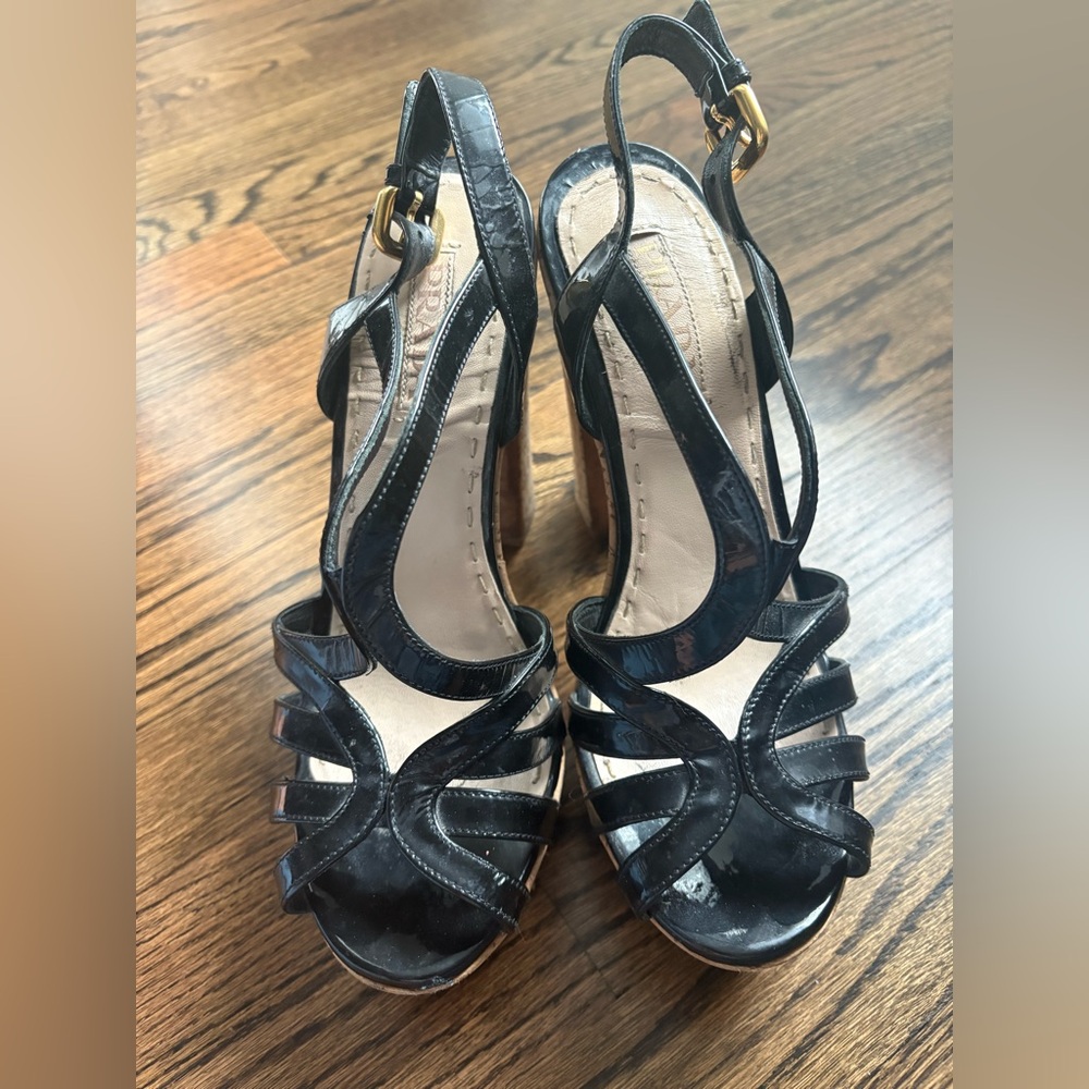 Prada Black Strappy Platform Heels